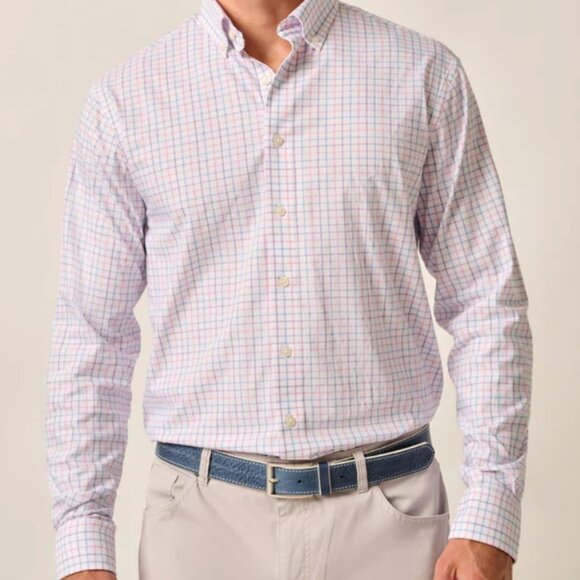 ohnnie-O Performance Button Down Shirt - Paddock Porto Pink NWT Medium Pink Blue - Picture 8 of 9